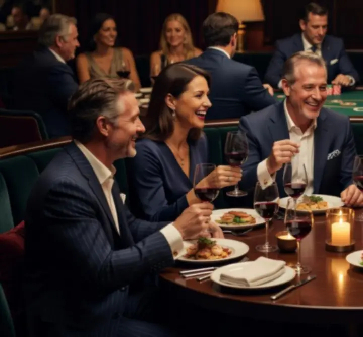 Guests enjoying food and poker at WATCH SERVICE ATELIER