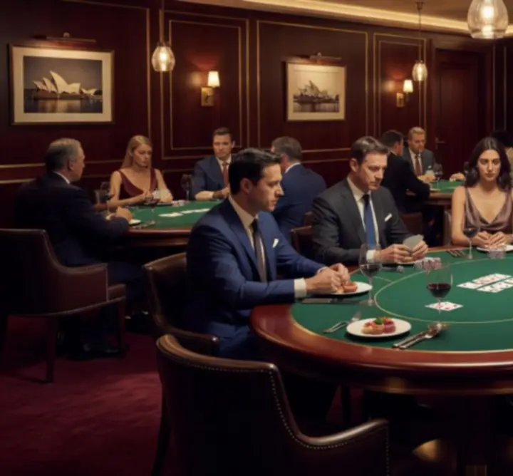 Elegant poker lounge at WATCH SERVICE ATELIER with players enjoying a night game